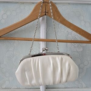 Zeca Ivory Satin Clutch Purse Chain Strap Evening Bag